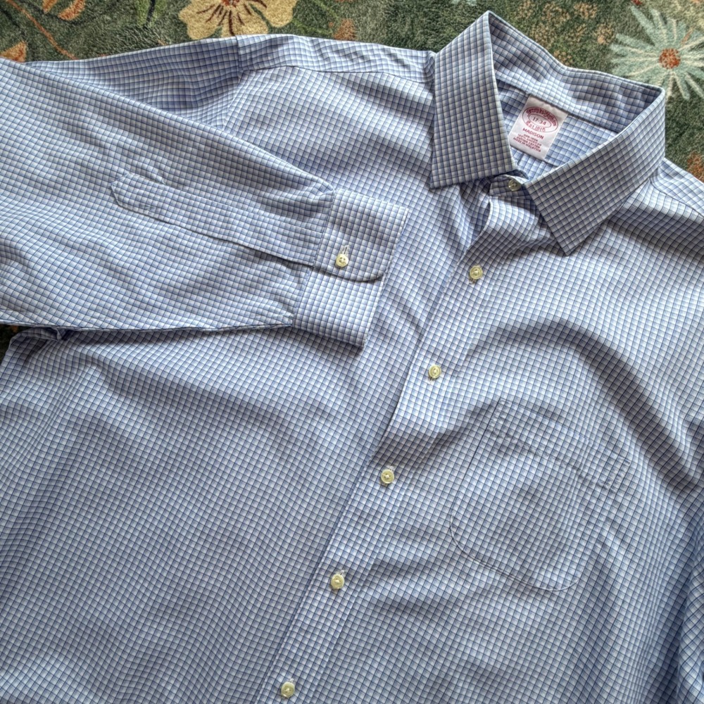 Brooks Brothers Madison Non-Iron Shirt Mens 17-34 Blue Check Supima Cotton